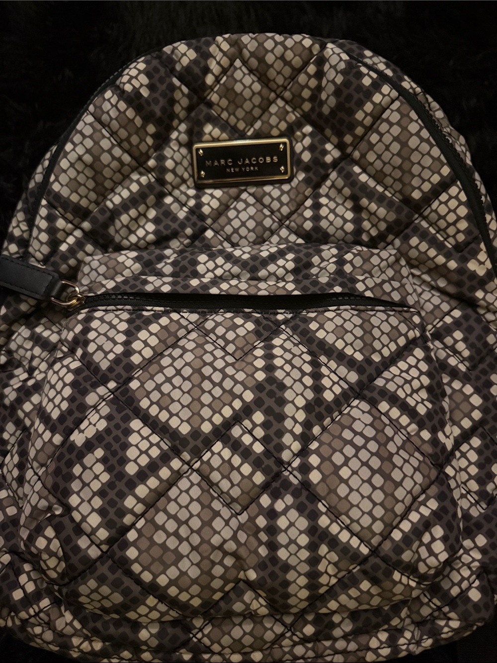 Marc Jacobs Quilted Snake-Pattern Backpack in Black and Cream